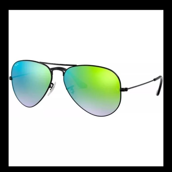 Ray-Ban RB3025 002/4J Black Aviator Green Gradient Mirrored 55mm Sunglasses - Picture 2 of 12